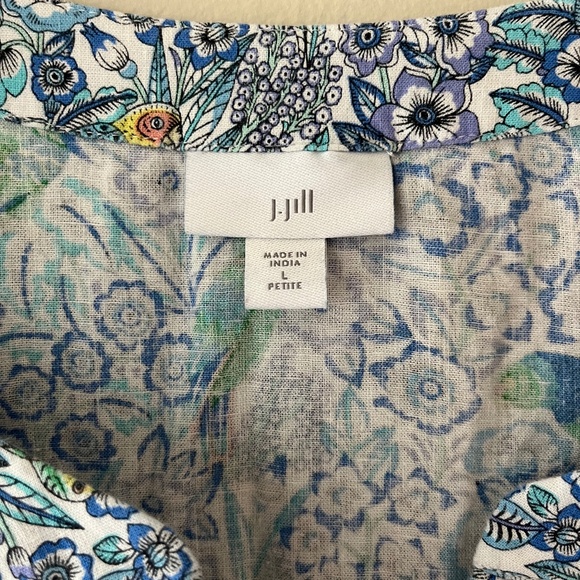 J.Jill Sz Lp or L reg. Pintucked Linen Blend Popover Split V Neck Blouse - Picture 4 of 9